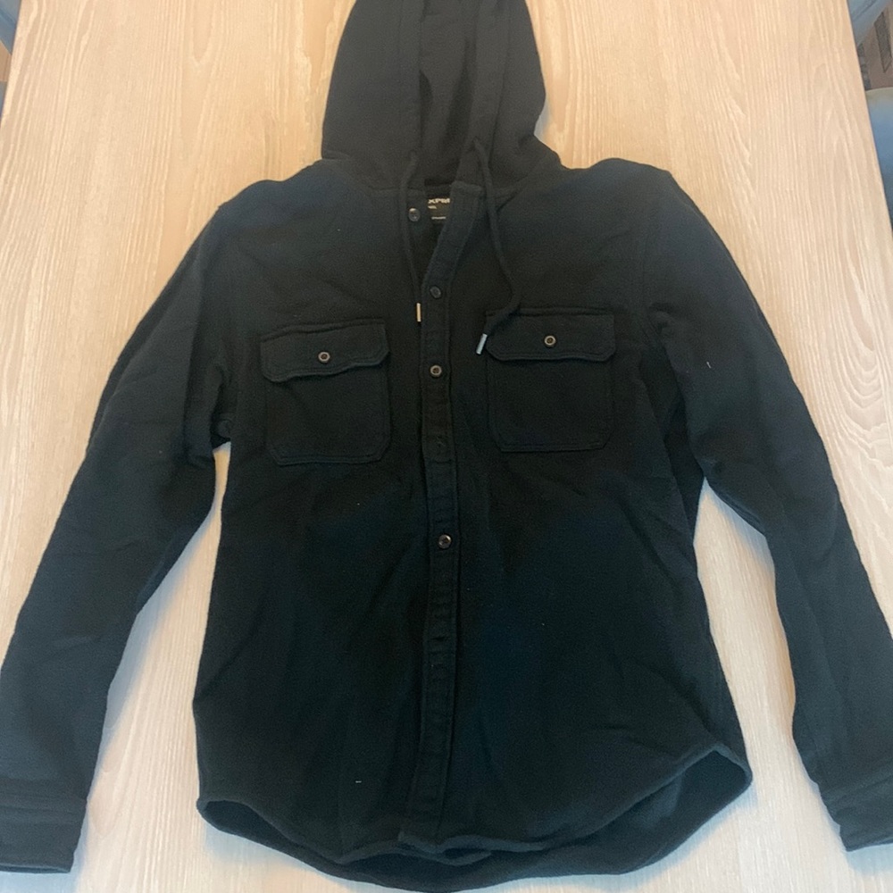 EXPRESS Dark Green Flannel Button Down w/ Black Hood SIZE MEDIUM